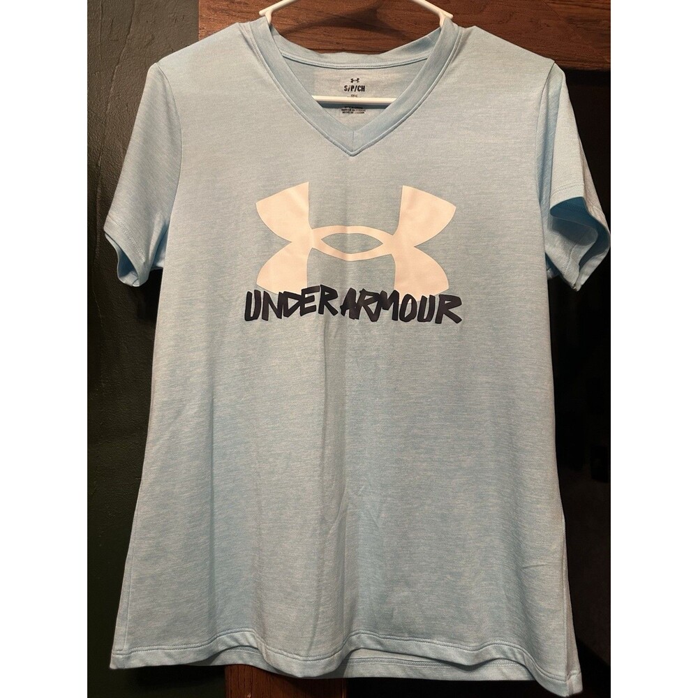 Under Armour V-Neck Light Blue Women's Size S Loose Fit Short Sleeve T-Shirt